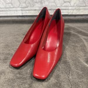 Nordstrom Brand Women's Sz 9 Narrow Red Leather Block Heel Pumps Coquette